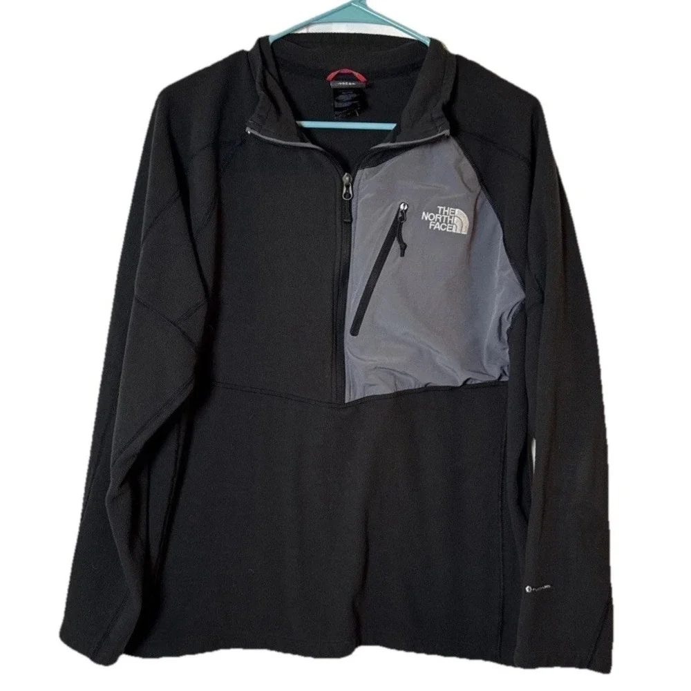 The North Face FlashDry Fleece Pullover Men's XLTG XL Black Gray 1/4 Zip Jacket‎